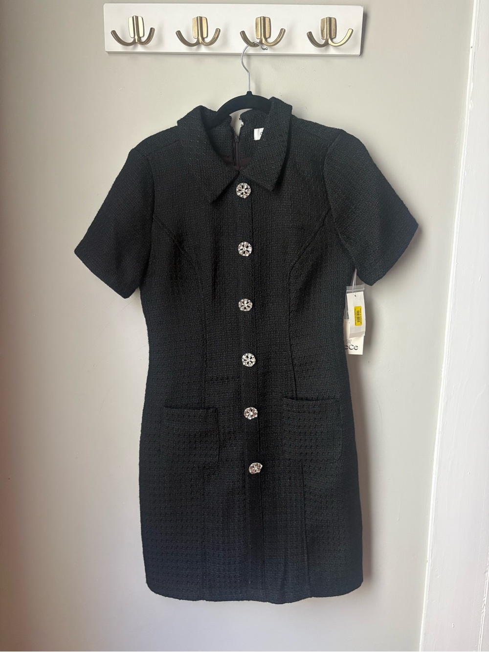 CeCe Black Short-Sleeve Button-Front Mini Dress